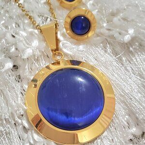 New Gold and Blue Necklaces and Earrings  Jewelry Set